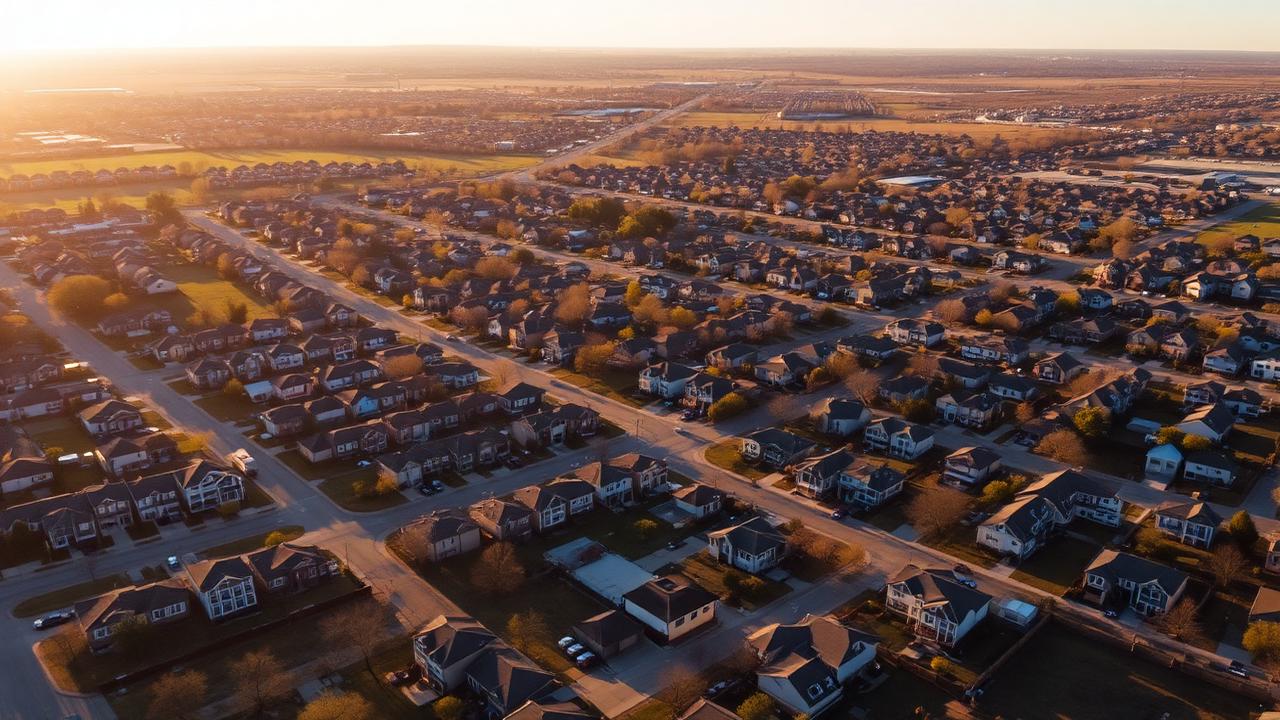 Aerial view of Allen Texas neighborhoods near Watters Creek and US-75